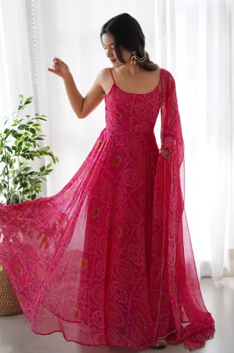 pink organza stitched ethnic suits