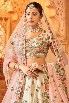 Off White Silk Hand Work Lehenga Choli 2