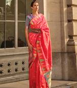 Coral Red Silk Jacquard Woven Saree With Blouse