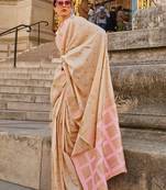Cream Silk Jacquard Woven Saree With Blouse