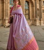 Lavender Soft Handloom Silk Woven Work Saree With Blouse