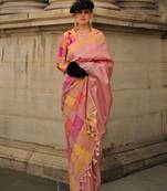 Peach Soft Handloom Silk Woven Work Saree With Blouse