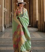 Light Green Soft Handloom Silk Woven Work Saree With Blouse