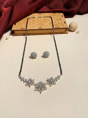 Latest silver plated american diamond mangalsutra combo 2
