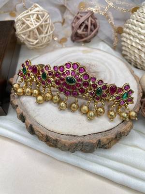 Antique gold plated kemp stone hair clip 2