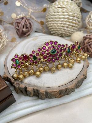 Antique gold plated kemp stone hair clip 3