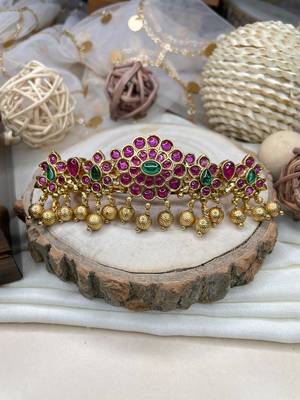 Antique gold plated kemp stone hair clip 4