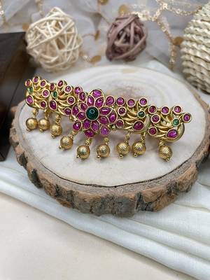 Antique gold plated kemp stone hair clip 2