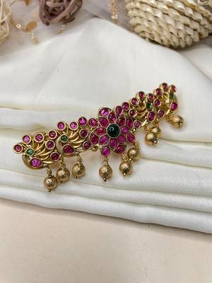 Antique gold plated kemp stone hair clip 3