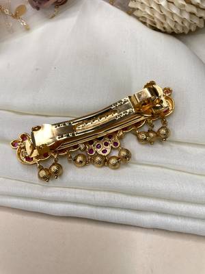 Antique gold plated kemp stone hair clip 4