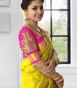 Yellow plain art silk saree with blouse