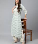 Idalia Sky Blue Khari Gold Print Cotton Kurta