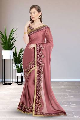 Pink Embroidered Two Tone Chiffon Saree With Blouse 1