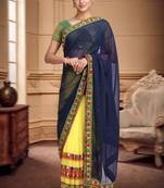 Navy Blue Embroidered Georgette Saree With Blouse