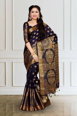 Blue Woven Art Silk Saree With Blouse 1