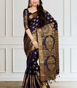 Blue Woven Art Silk Saree With Blouse