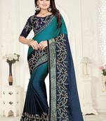 Navy blue embroidered georgette saree with blouse