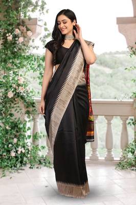 Black Printed Art Silk Saree With Blouse 1