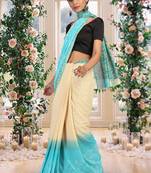 Cream Printed Georgette Saree With Blouse