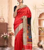 Red Printed Art Silk Saree With Blouse
