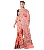 Aishani Collection Hand Embroidery Kantha Stitch Handloom Saree with bp (Pink)
