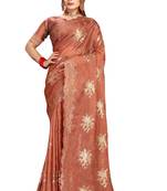 Rust sequin Resham Embroidery Organza Silk Saree