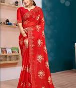 Red sequin Resham Embroidery Organza Silk Saree