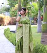Mehendi woven handloom raw silk saree with blouse