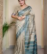Teal thread woven handloom tussar silk saree with blouse