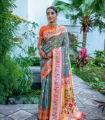 Teal woven paithani silk saree with blouse