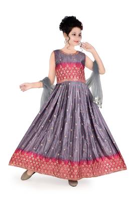 Aura pura crepe long grown kids dress with net dupatta 1