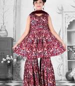 Aura maroon printed alia cut pura crepe kid salwar suit