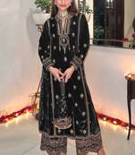 Women Black Velvet with Embroidery Sequence Work Suit