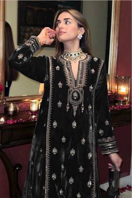  Black Velvet with Embroidery sequin Work Suit 2
