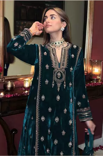 Blue Velvet Zari Embroidered Salwar Suit