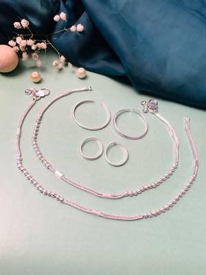 Set of 6 silver plated anklet & adjustable toe ring 1