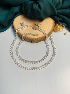 Set of 2 silver-plated & beaded anklet 1