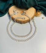 Set of 2 silver-plated & beaded anklet