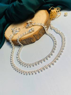 Set of 2 silver-plated & beaded anklet 2