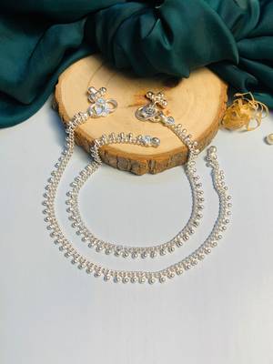 Set of 2 silver-plated & beaded anklet 3