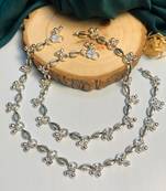 Set of 2 silver-plated & beaded anklet