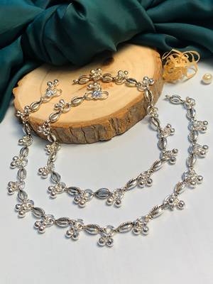 Set of 2 silver-plated & beaded anklet 2