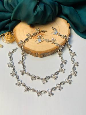Set of 2 silver-plated & beaded anklet 3
