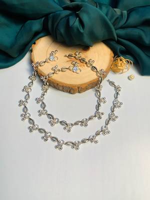 Set of 2 silver-plated & beaded anklet 4