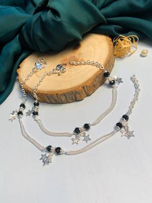 Set of 2 silver-plated & beaded anklet 1