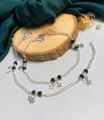 Set of 2 silver-plated & beaded anklet