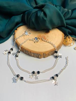 Set of 2 silver-plated & beaded anklet 2