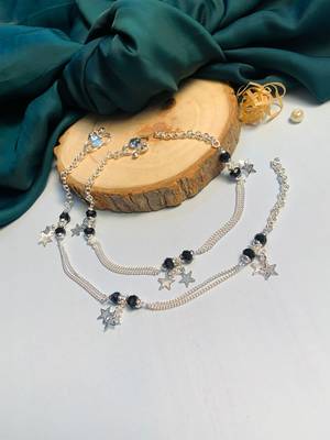 Set of 2 silver-plated & beaded anklet 3