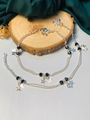 Set of 2 silver-plated & beaded anklet 4
