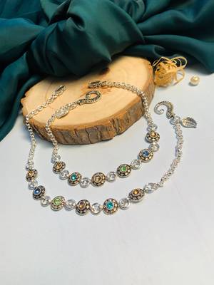 Set of 2 silver-plated & beaded anklet 1